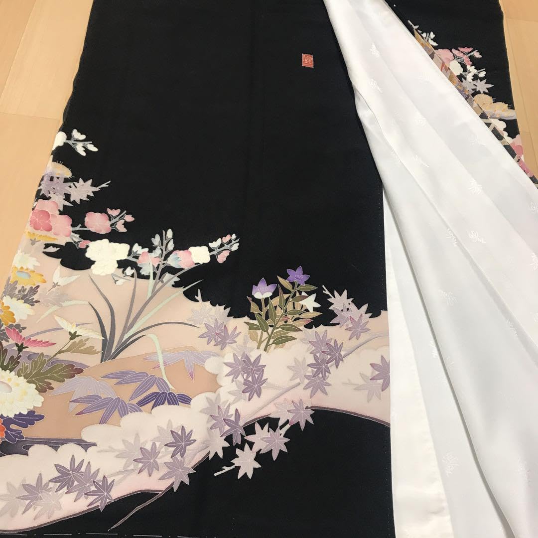 Amazon.co.jp: 着物 西川健一 本加賀友禅作家 黒留袖 正絹 留袖 寿  