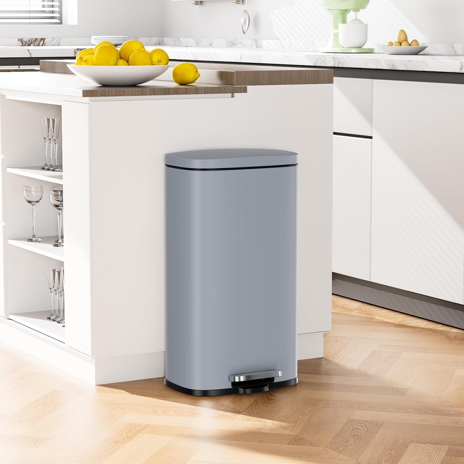 Clevich Mülleimer 50L aus Stahl, Abfalleimer, Tretmülleimer mit Soft-Close Deckel, Fußpeda, abnehmbarer Inneneimer aus Kunststoff, für Küche, Badezimmer, Büro - Grau
