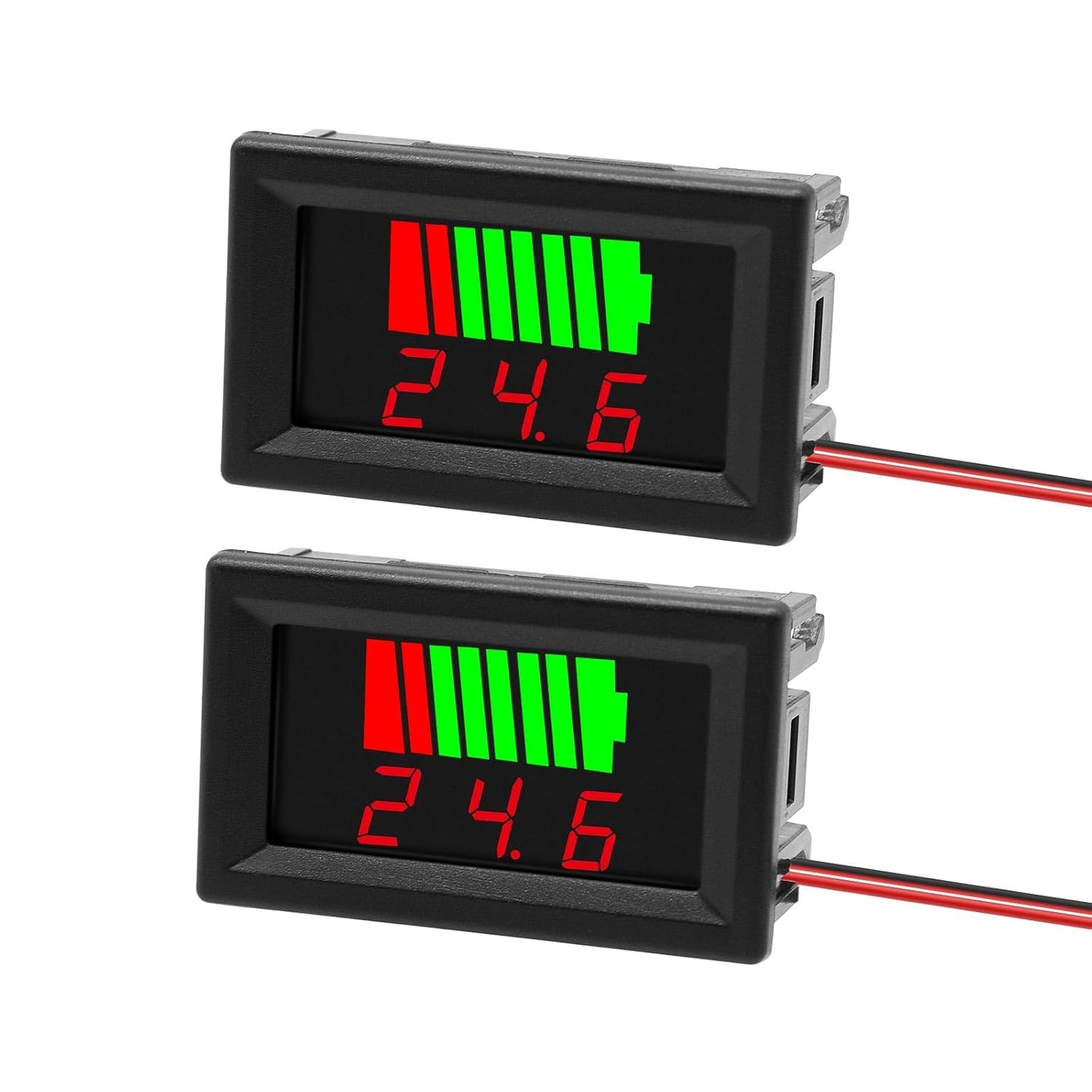 Digital Battery Capacity Voltage Indicator 12V-60V Dual Display Meter with LED Bars and Voltmeter for Lead-Acid Lithium Car Electric Vehicle Batteries Pack of 2