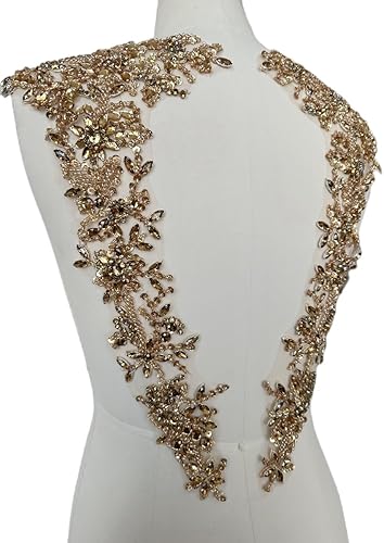 Miniatura 2 de Apliques de diamantes de imitación hechos a mano para coser en el parche de encaje de cristal, 1 par para ropa de bricolaje, vestido de novia,