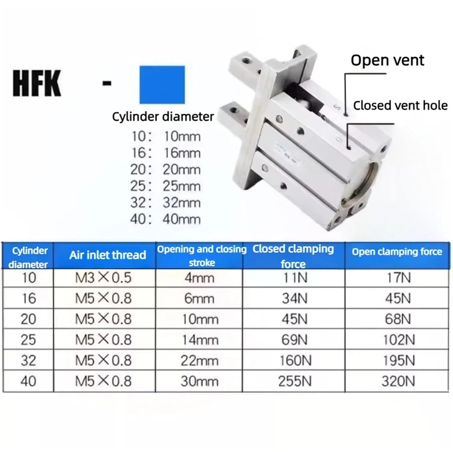 1pcs Finger Cylinder Small Pneumatic Mechanical Parallel Gripper Pneumatic Gripper Fixture HFK10/16/20/25/32(HFK20)