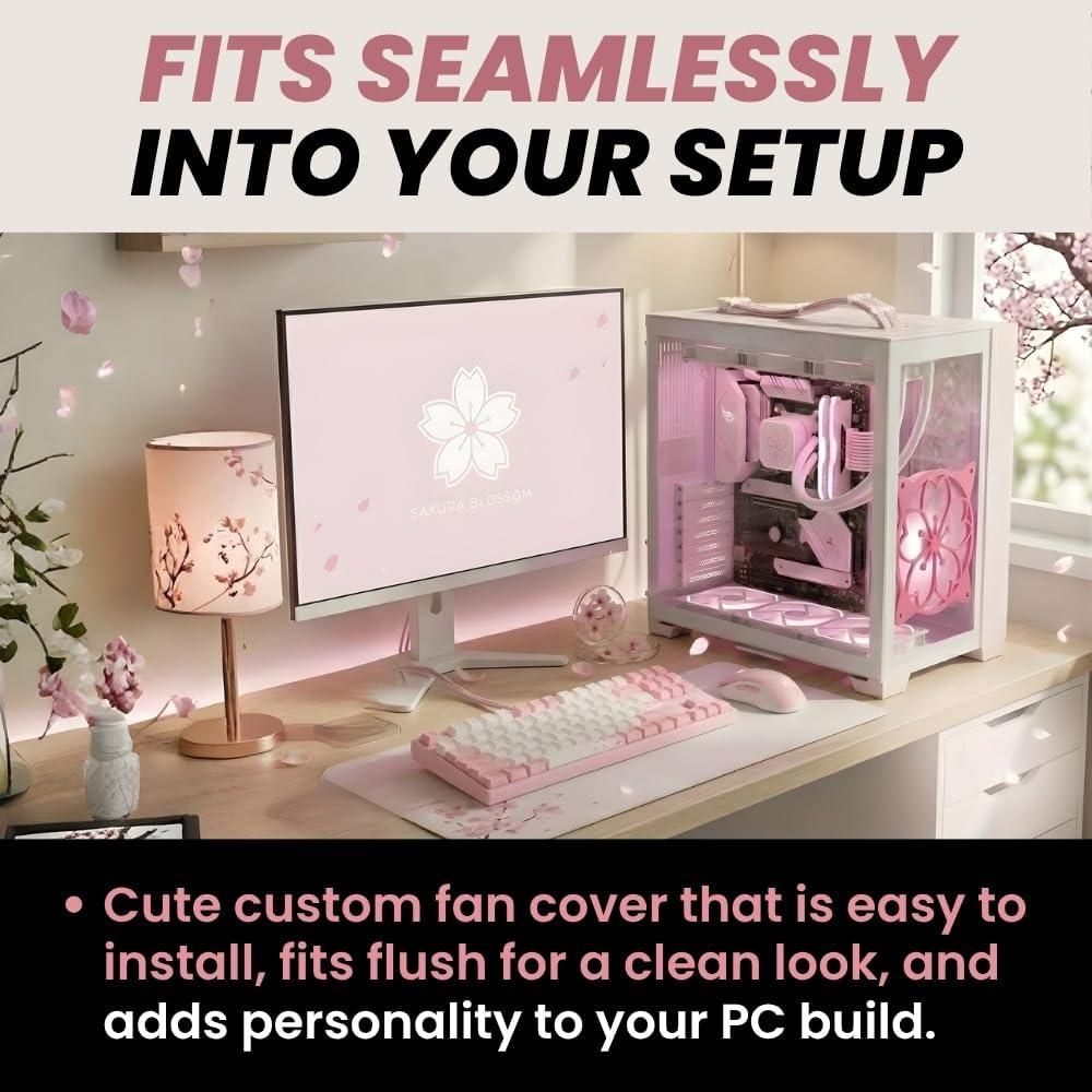 SplashNColor 120mm Sakura Fan Grill Decorative Cover, Super Cute Functional Cherry Blossom Cooling PC Fan Cover Protector for Computer Rig, Sakura PC Accessories Gaming CPU, Easy Installation(Pink) image 5