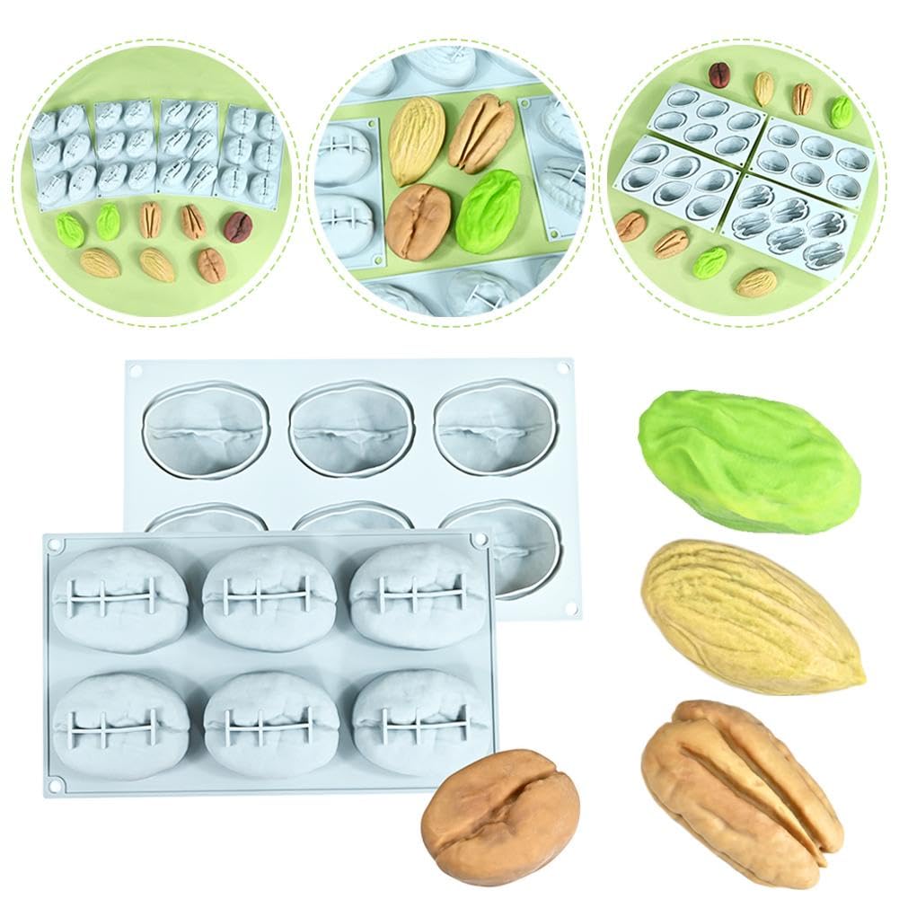 Stampo in silicone a forma di mandorla, pistacchio e chicco di caffè – 6 cavità, teglia da forno, stampo in silicone per mousse e torte al cioccolato e gelatina – facile da rimuovere, adatto al forno - 2
