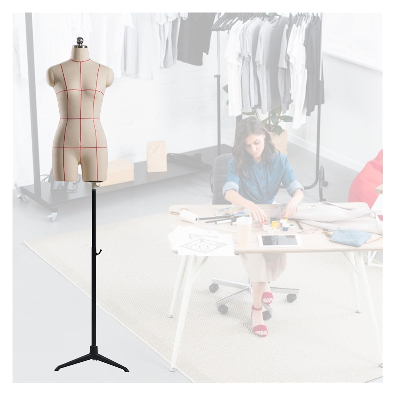 Nähpuppe, weiblich, Torso-Kleid, Form zum Nähen von Kleidung, verstellbare Schaufensterpuppe, Körper, Schneider, Schnuller, Torso mit Metallständer für Displays, Damenbekleidung, Schmuck, B, 84# (A-88