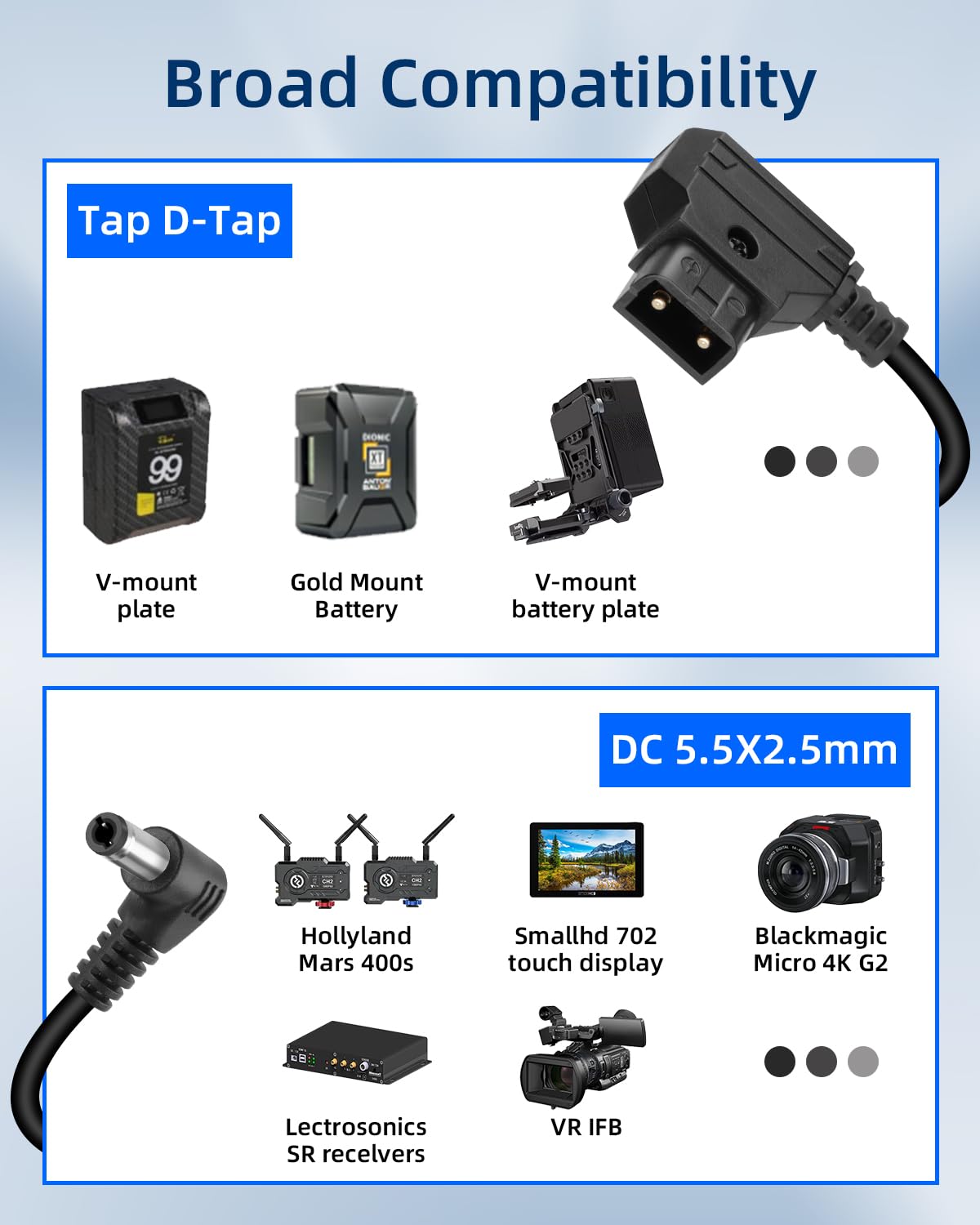 Be In Your Mind D-Tap Câble D'alimentation 2 Broches Mâle Vers DC 5,5 X 2,1 Mm à Angle Droit à Ressort Spiralé 50 Cm Pour Appareil Photo Numérique BMCC BMPCC 4K Noir