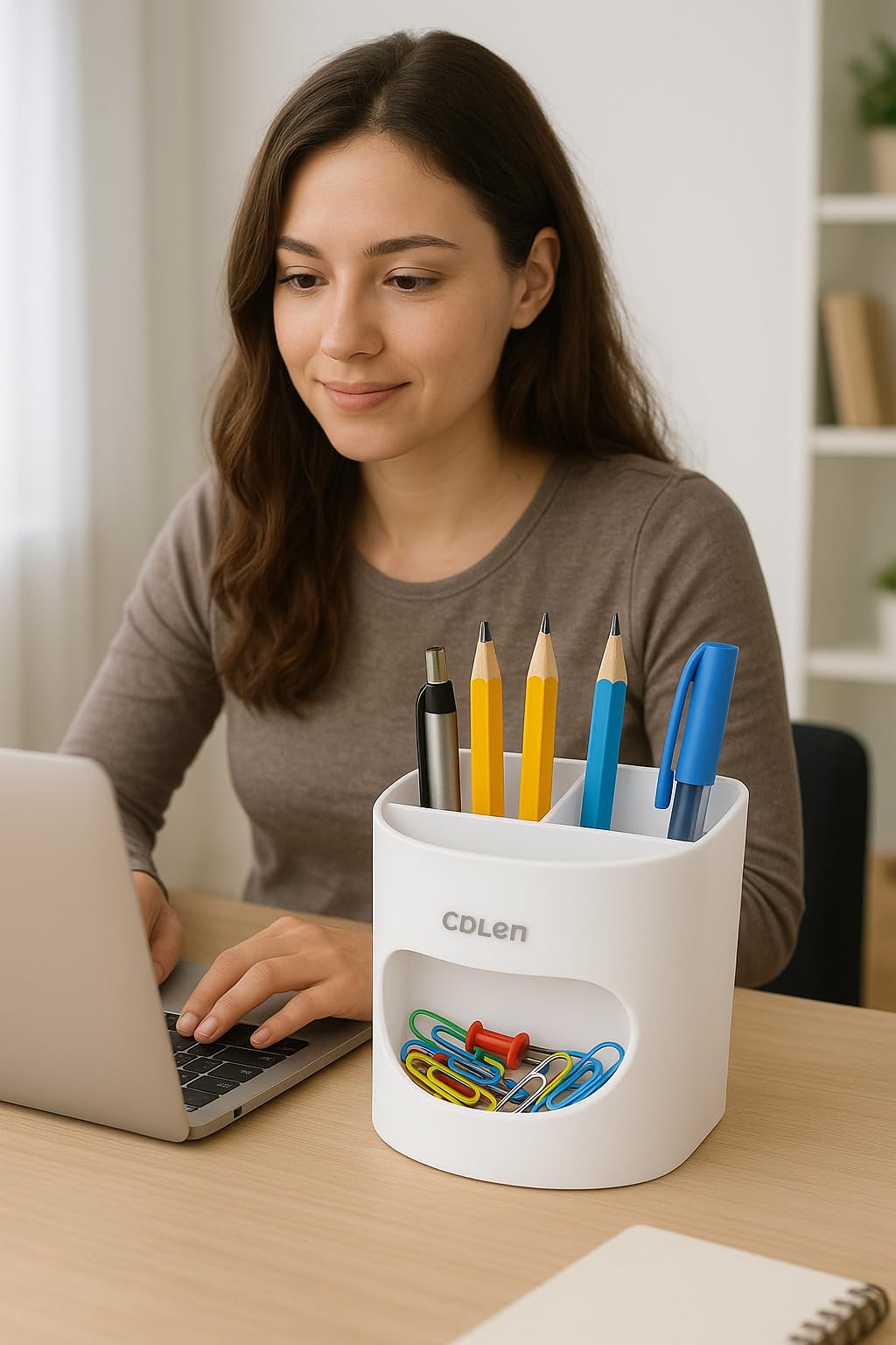 AccuPrints Pen & Pencil Holders and Stationery Organiser Holder I 3 Compartment Plastic Case Holder I Multi-Functional Storage & Display Stand for Home, Office Table Accessories (White Smile) (A5P2) 2