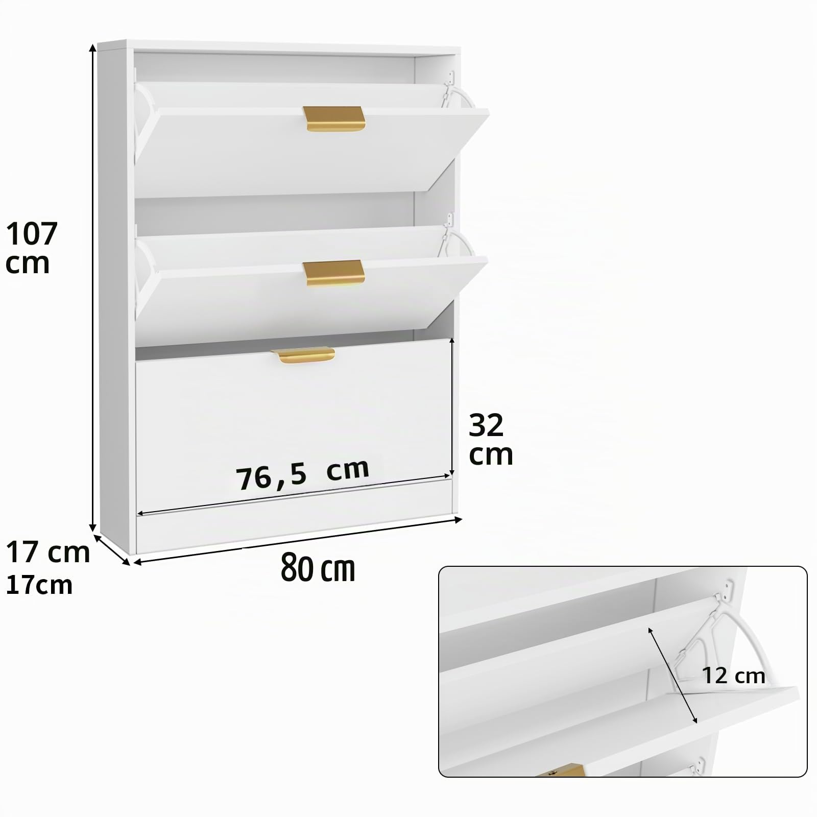 VOWNER Meuble Chaussures, Meuble de Rangement à Chaussures Armoire, Commode à Chaussures, Meuble d'entrée Rangement pour Chaussures, 80 x 17 x 107 cm