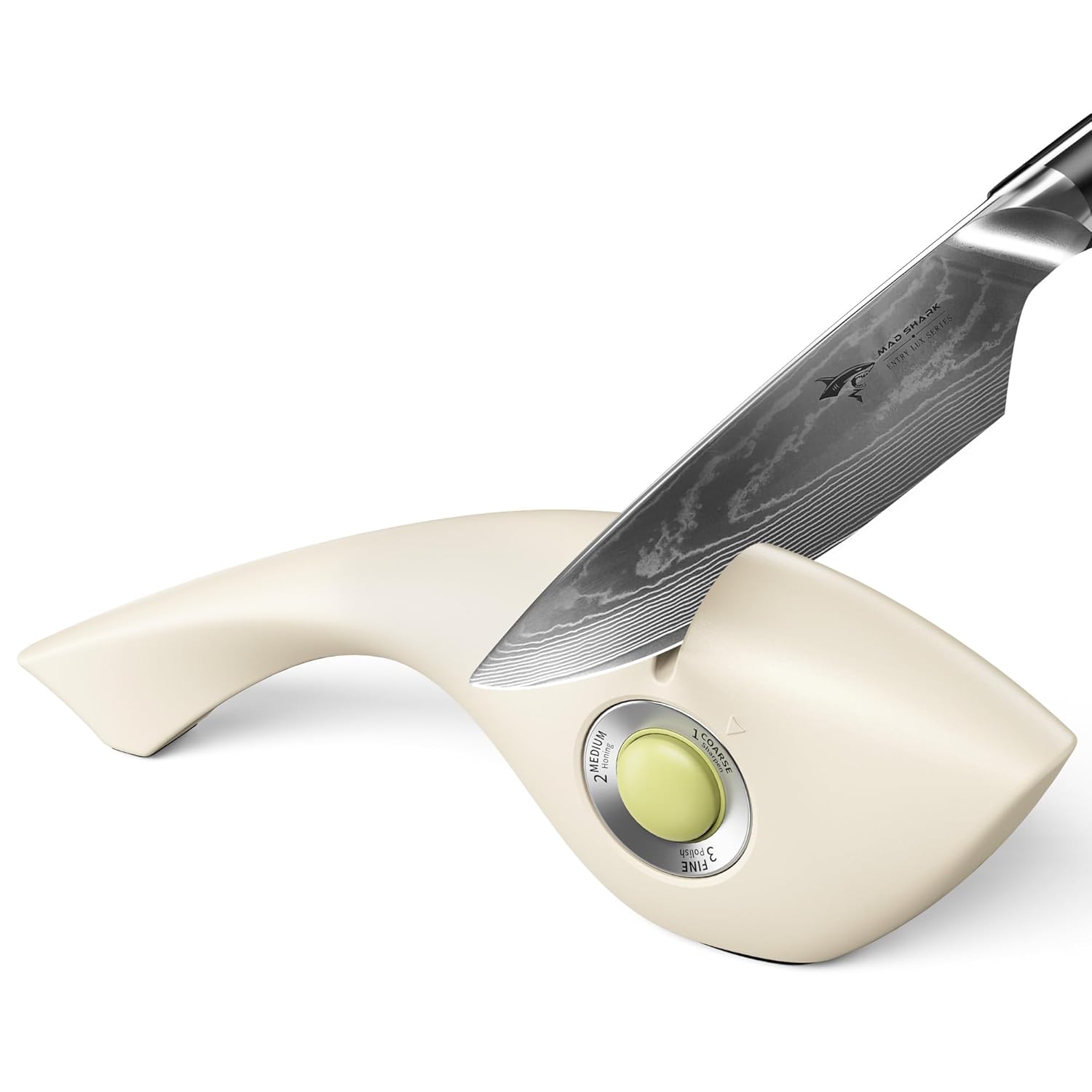 MAD SHARK 1-Button 3-Stage Knife Sharpener - Adjustable Diamond Ceramic No-Scratch ABS Body for All Kitchen Pocket Knives