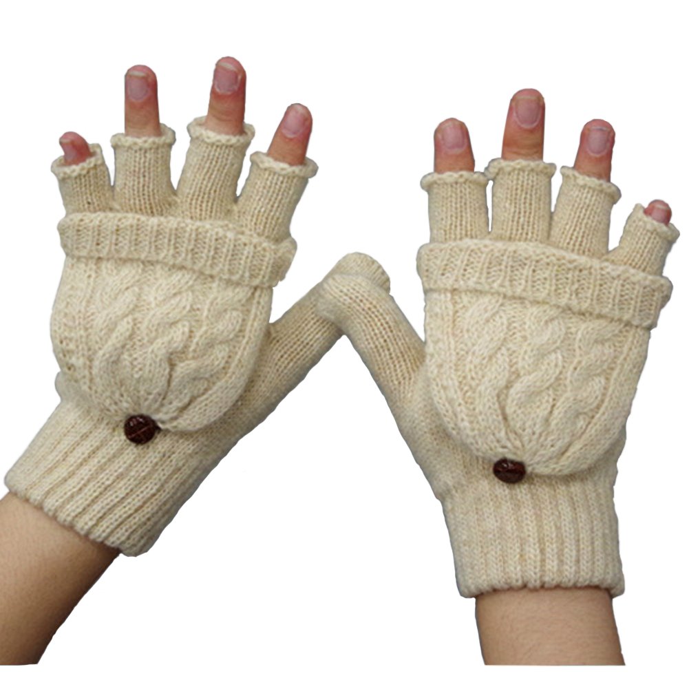 ZYHstore Women's Ladies Girls Winter Warm Half Finger Wool Blend Knitted Gloves with Flip Top Thermal Fingerless Mitten Cap Gloves Hand Warmer Best Christmas Gift