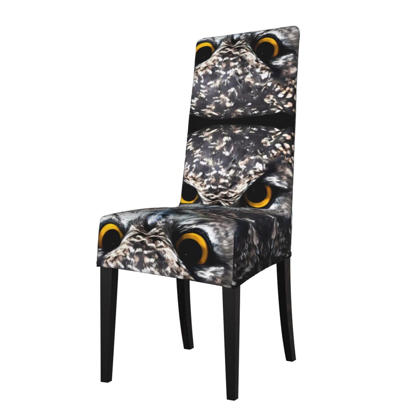 Yyhwhjde Black Yellow Eyed Owl Prints Dining Chair Throw Covers - Stretchable Spandex Slipcovers For Chair Protection & Refreshing Your Dining Room