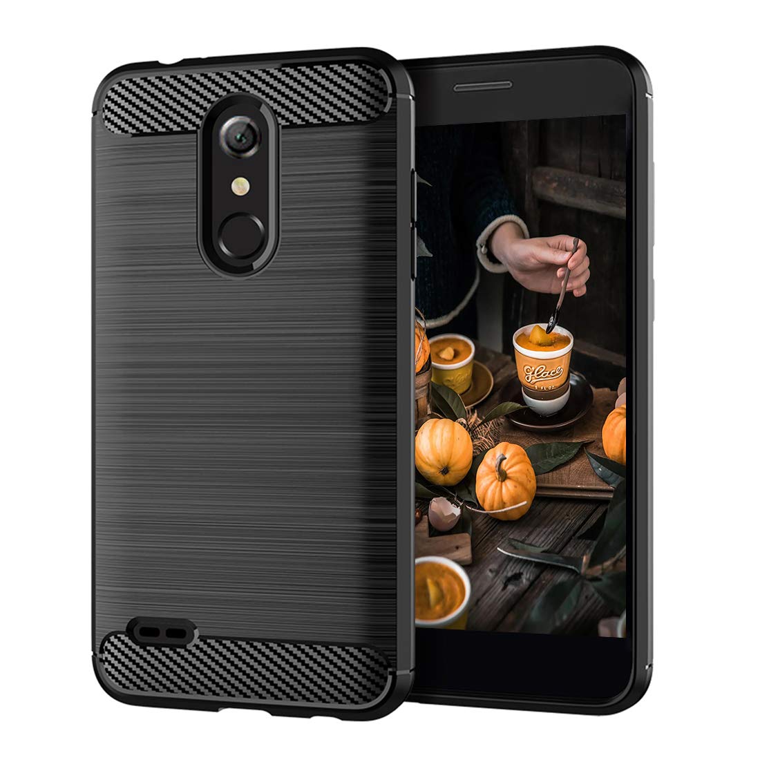 SNOSHO for LG K30 2018 Case,LG Premier Pro case,Slim Thin Silicone Soft Flexible TPU Carbon Fiber Anti-Scratch Shockproof Protective Cover for LG Harmony 2 Case,Brushed Black