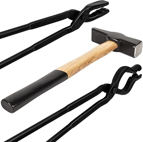 Blacksmith Hammer & Forge - Kit de cuchillos para principiantes con yunque, pinzas de mandíbula de lobo y pinzas en V