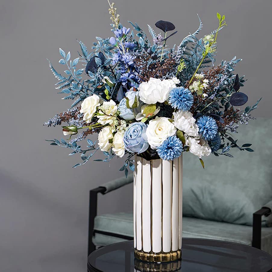 Image of Art Street Decorative Ceramic Vase Nordic White Outline in Gold Small Modern Table Bookshelf Decor Classic Flower Pot for Home, Office, Living Room, Bedroom Decoration (Size : 9x20 cm)