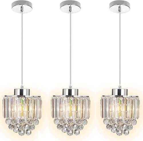 Miniatura 1 de COTULIN Paquete de 3 lámparas colgantes decorativas de cristal, lámparas colgantes cromadas para cocina, isla, comedor, sala de estar, bar,