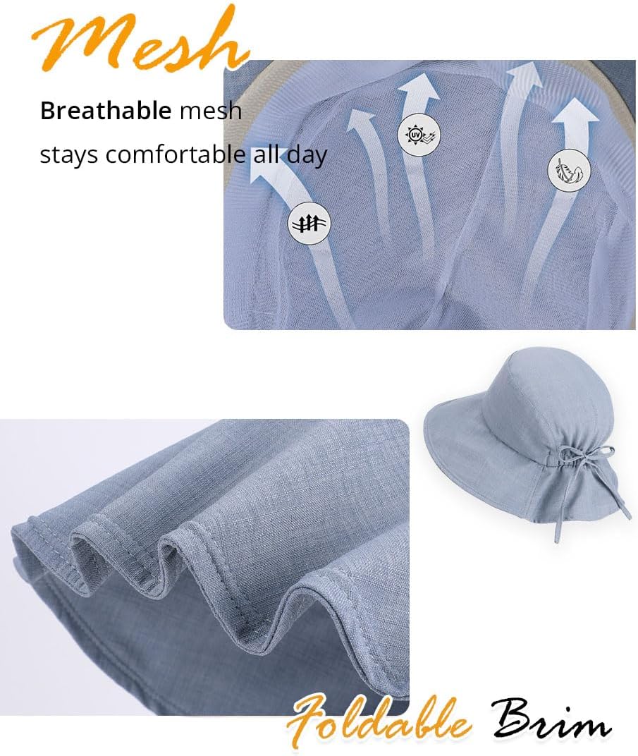 Women Summer Wide Brim Sun Hat Outdoor UV Protection Foldable Packable Vacation Travel Beach Bucket Hat Cute Bow