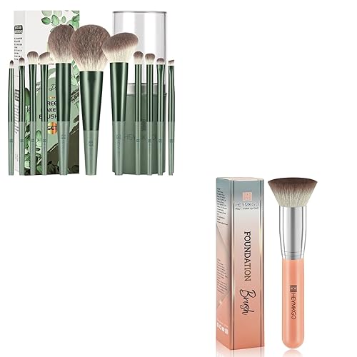 HEYMKGO Juego de 11 brochas de maquillaje con brocha plana para maquillaje líquido, cerdas suaves y densas para rostro y ojos, herramientas de