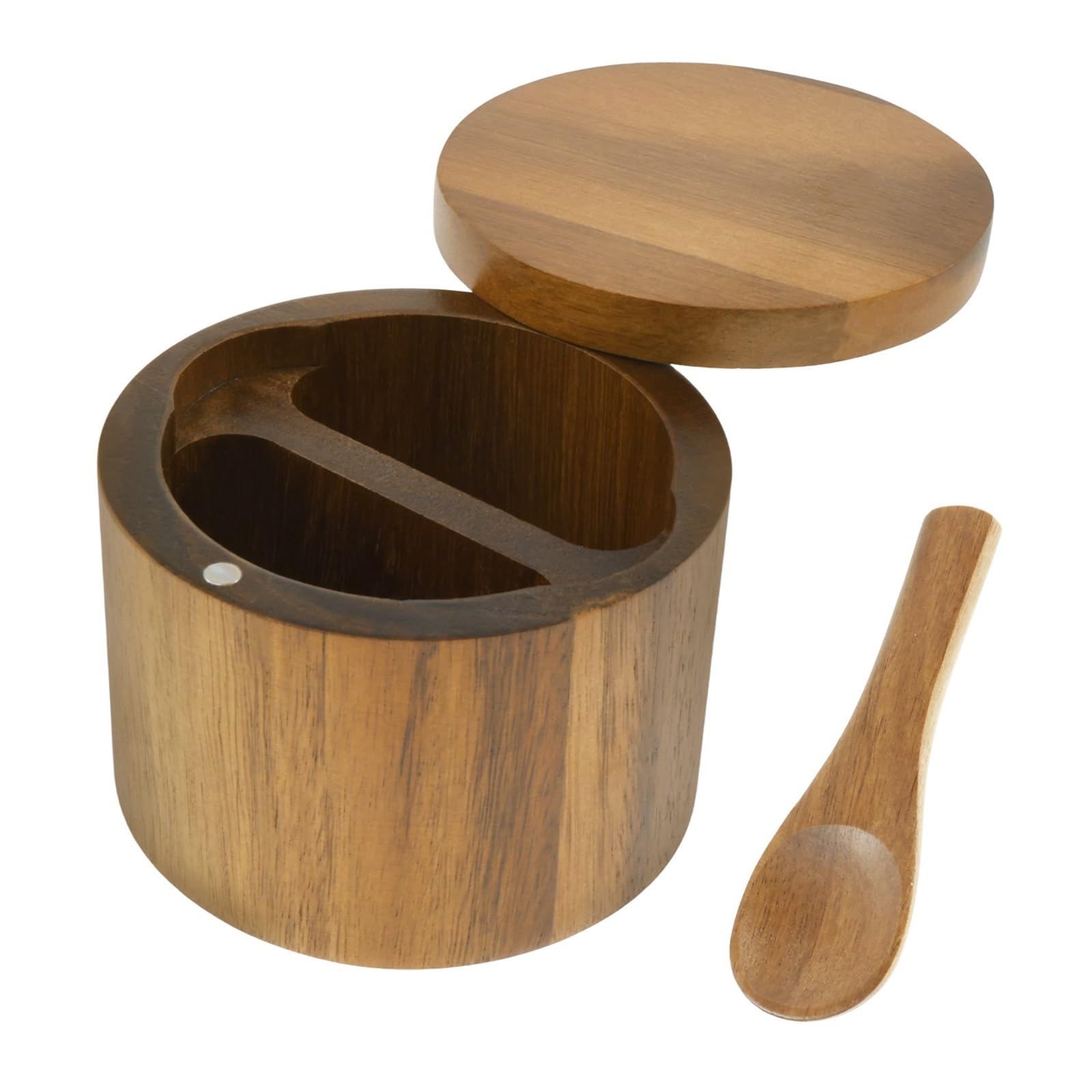 Luoaxinn Color 2 Wooden Salt Cellar Salt Seasoning Jars Pepper Jar Wooden Condiment Box Bowl Storage Pot With Spoon And Magnetic Swivel Lids Cellar For Kitchen(Color 2)