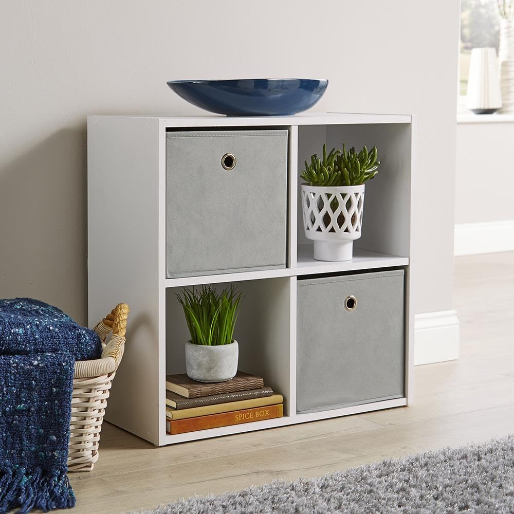 Home Source Storage Cube 4 Shelf Bookcase Wooden Display Unit, White, 60cm