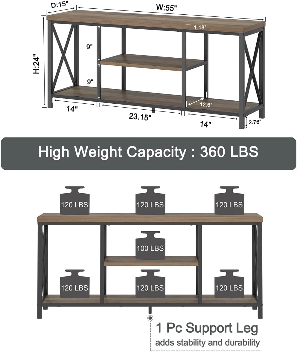 Rustic Oak and Metal TV Stand for 65" TV