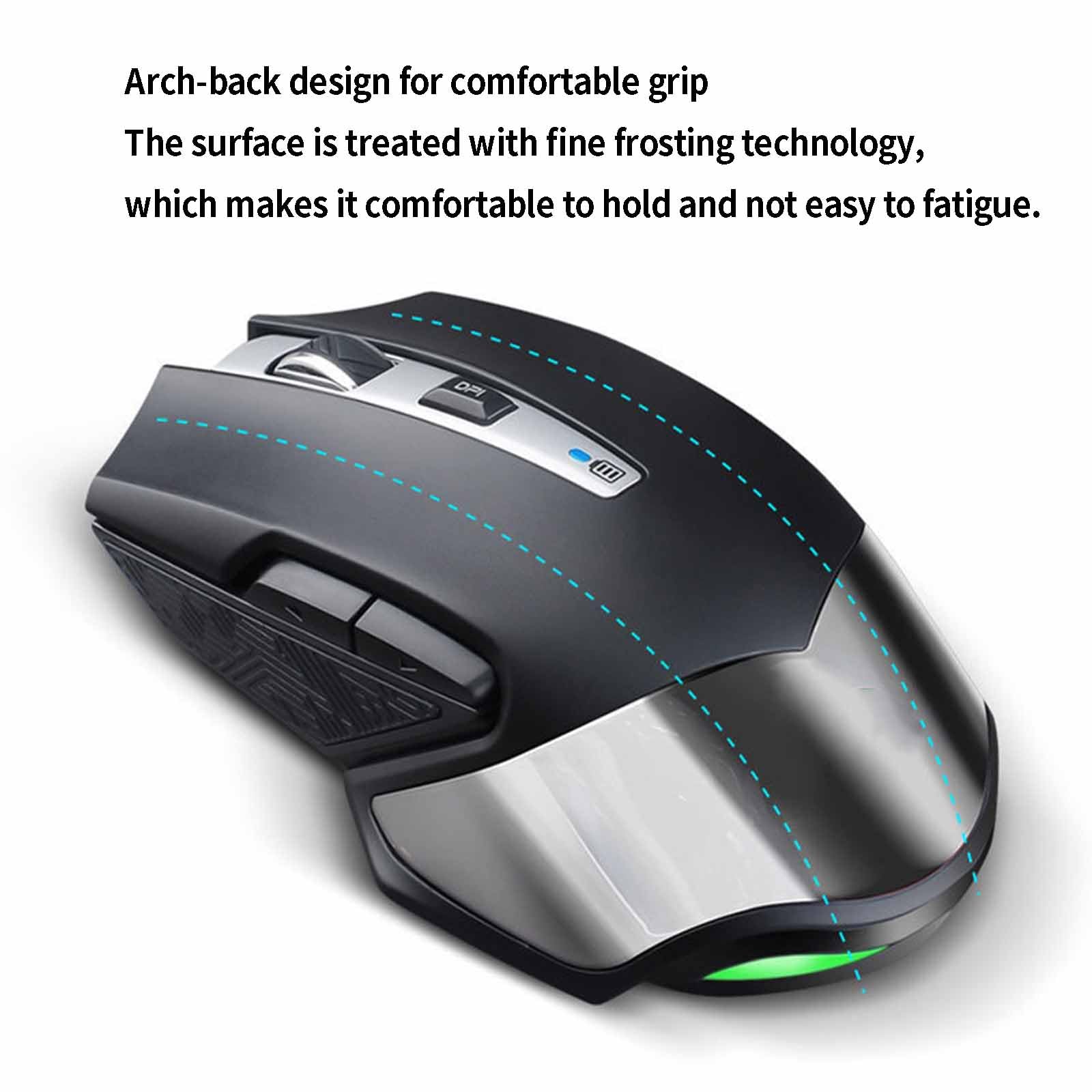 Mysz Mysz bezprzewodowa Mysz komputerowa do laptopa Mysz USB do gier Myszy ergonomiczne z możliwością ładowania 4-kierunkowe przewijanie Lekka, przenośna, bezdźwięczna mysz optyczna 2,4 GHz(Grijs)