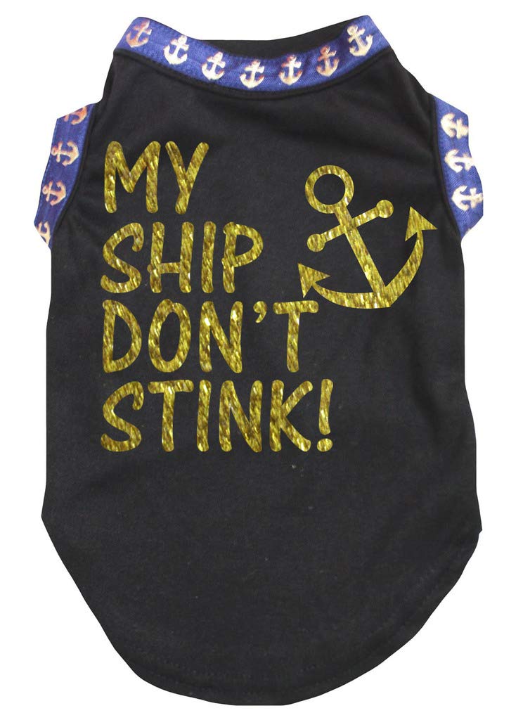 T-shirt pour chien pour la promenade Gold My Ship Don't Stink XXL noir