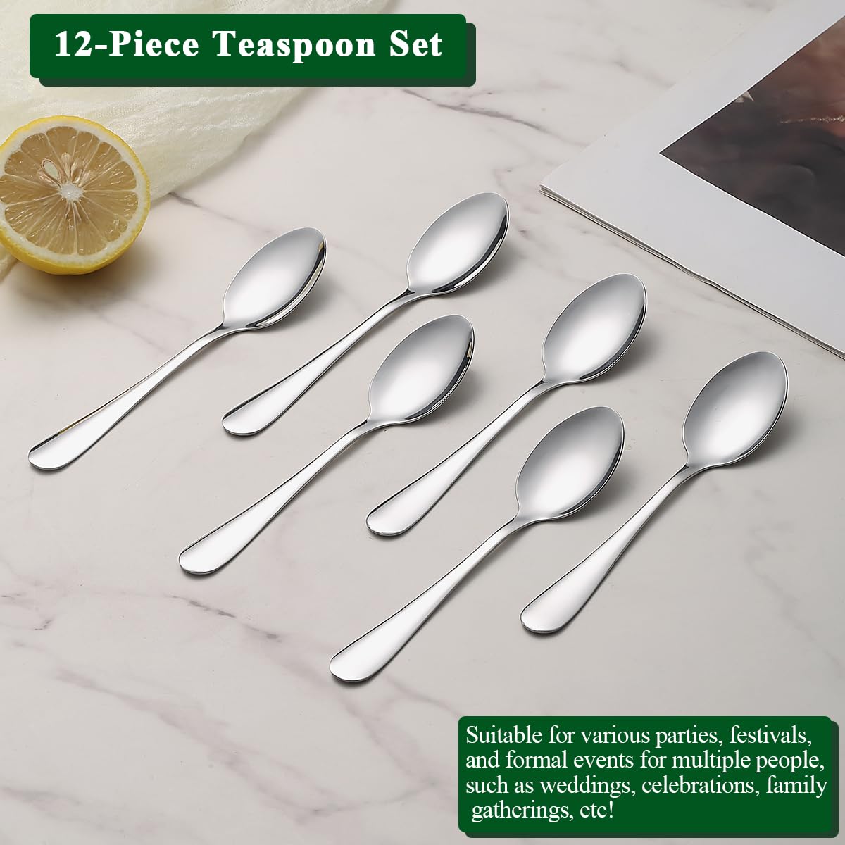 Cuillères à Café 12 Pièces 14cm, Berglander Set de Petites Cuillères en Acier Inoxydable pour Thé, Dessert, Glace, Espresso Demitasse, Cuillère Métal pour Maison, Cuisine, Restaurant, Fête, Mariage