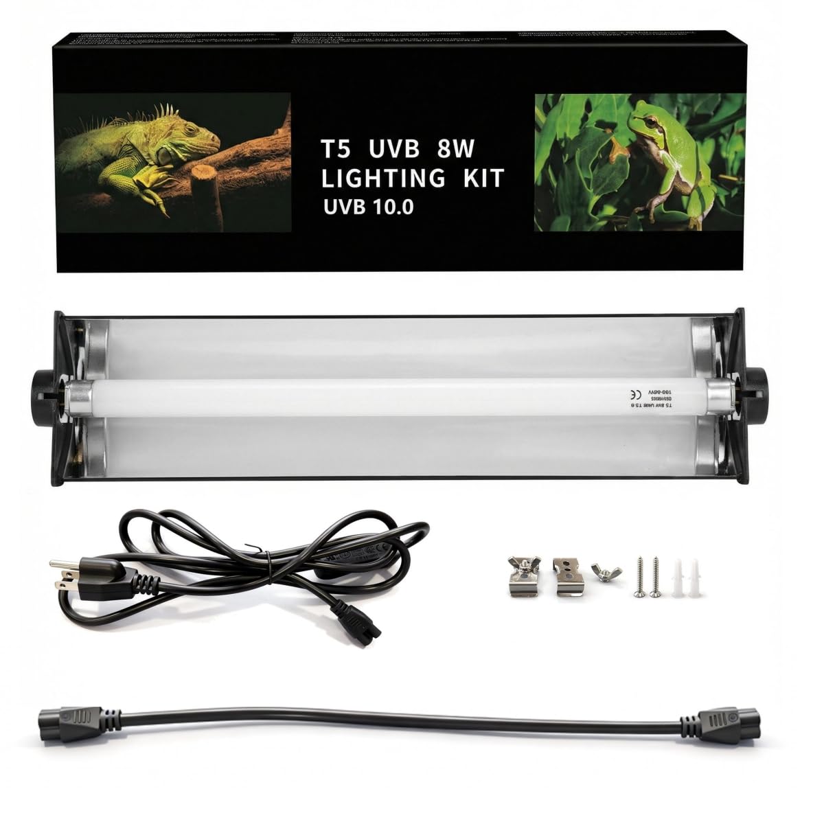 Leoterra T5 8W 10.0 UVB Reptile Light Fixture and Bulb Kit, High Output UVB/UVA Lighting System Linkable Design,Multiple Mounting Options for Bearded Dragons, Tortoises, Uromastyx - Plug and Play