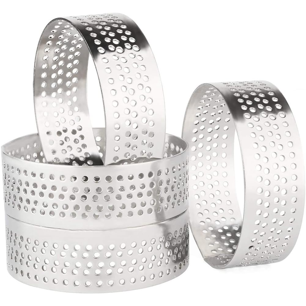 Lot de 50 anneaux à tarte ronds perforés en acier inoxydable sans couture 4,5 cm avec trou
