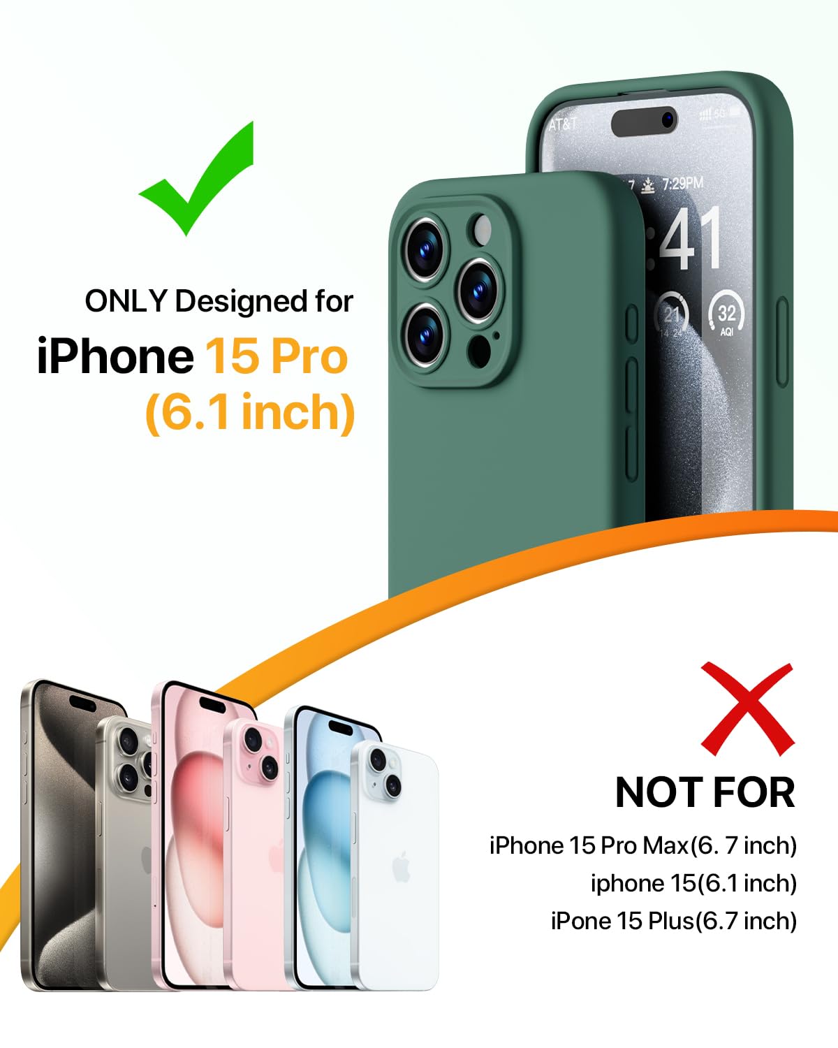 GOODVISH 3 in 1 Silicone Cover per iPhone 15 Pro 6.1" (2023), Custodia con 2 Pellicola Protettiva, Case per Cellulare Ultra Sottile Antiurto Resistente [Protezione Fotocamera], Verde Pino