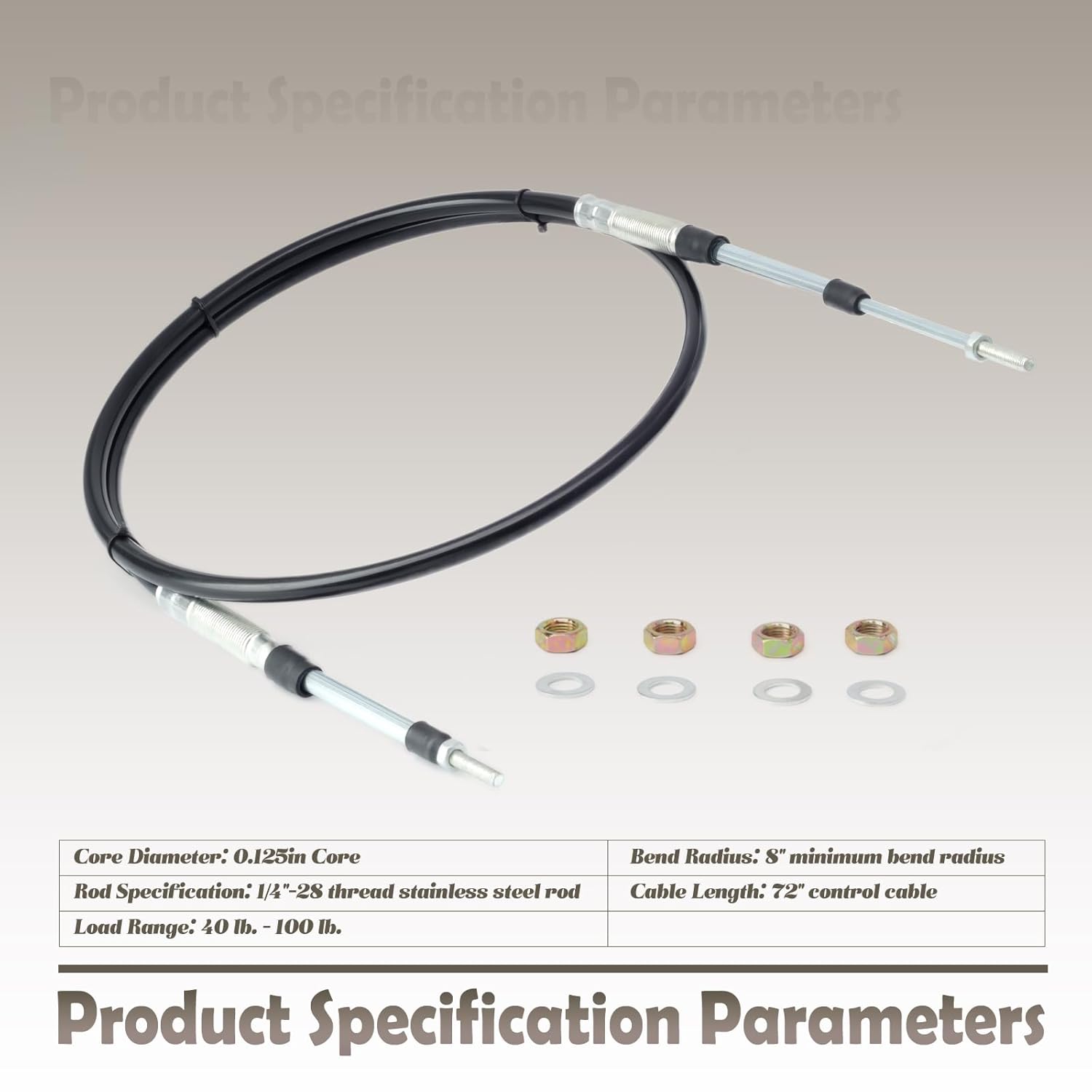 5203BBU072 72" Control Cable Compatible with Buyers Products 5200 Series Universal Mount Cable Fit for PTO Valve Dump Truck 0.125 inch Core Replacement Parts
