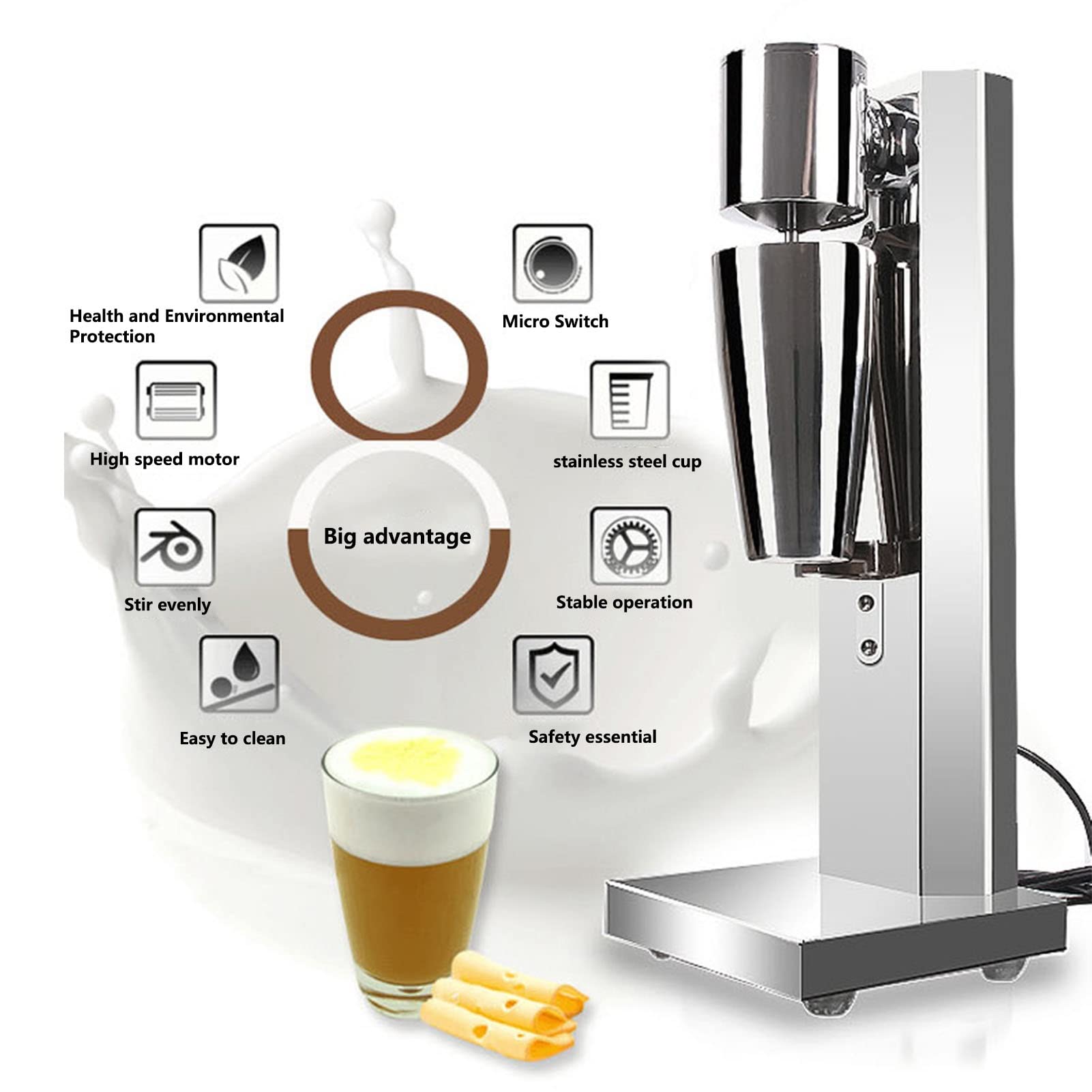 Classico Creatore Di Frapphake 2 Velocità Macchina Da Shaker Al Latte Elettrico Bevi Mixer Acciaio Inossidabile Smoothie Stand Mixer Milk Frother Protein Shaker Per I Cocktail Di Frullati Di Proteine