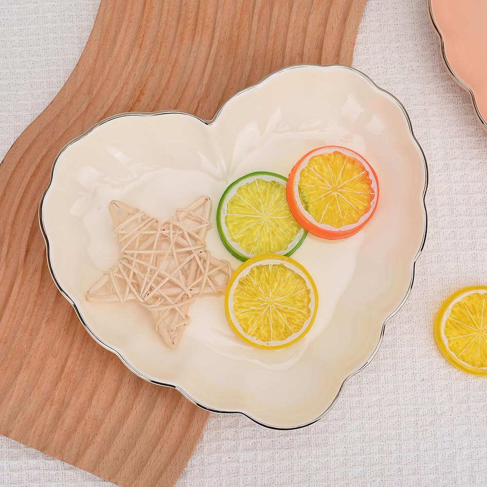 Porcelain Serving Dish, Heart Shape Candy Bowls for Wedding, Ceramics Flower Relish Tray with Metallic Rim, for Party Perfect for Candy, Pasta, Salad, Chocolate and Snacks Pink 8inch (White)