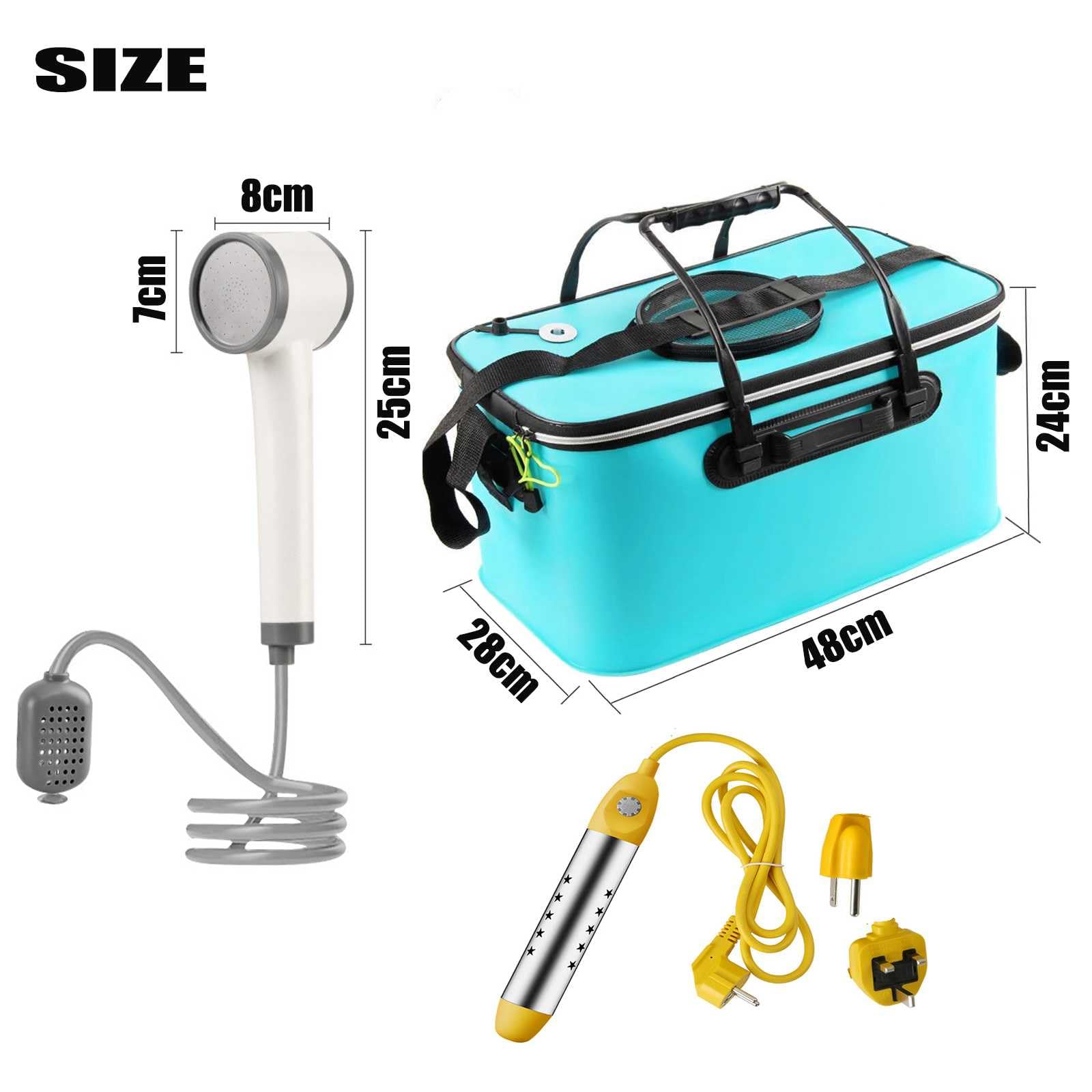 Doccia mobile da campeggio, 40 l, ricaricabile, riscaldabile, elettrica, autoadescante, portatile, per casa, auto, animali domestici, giardino