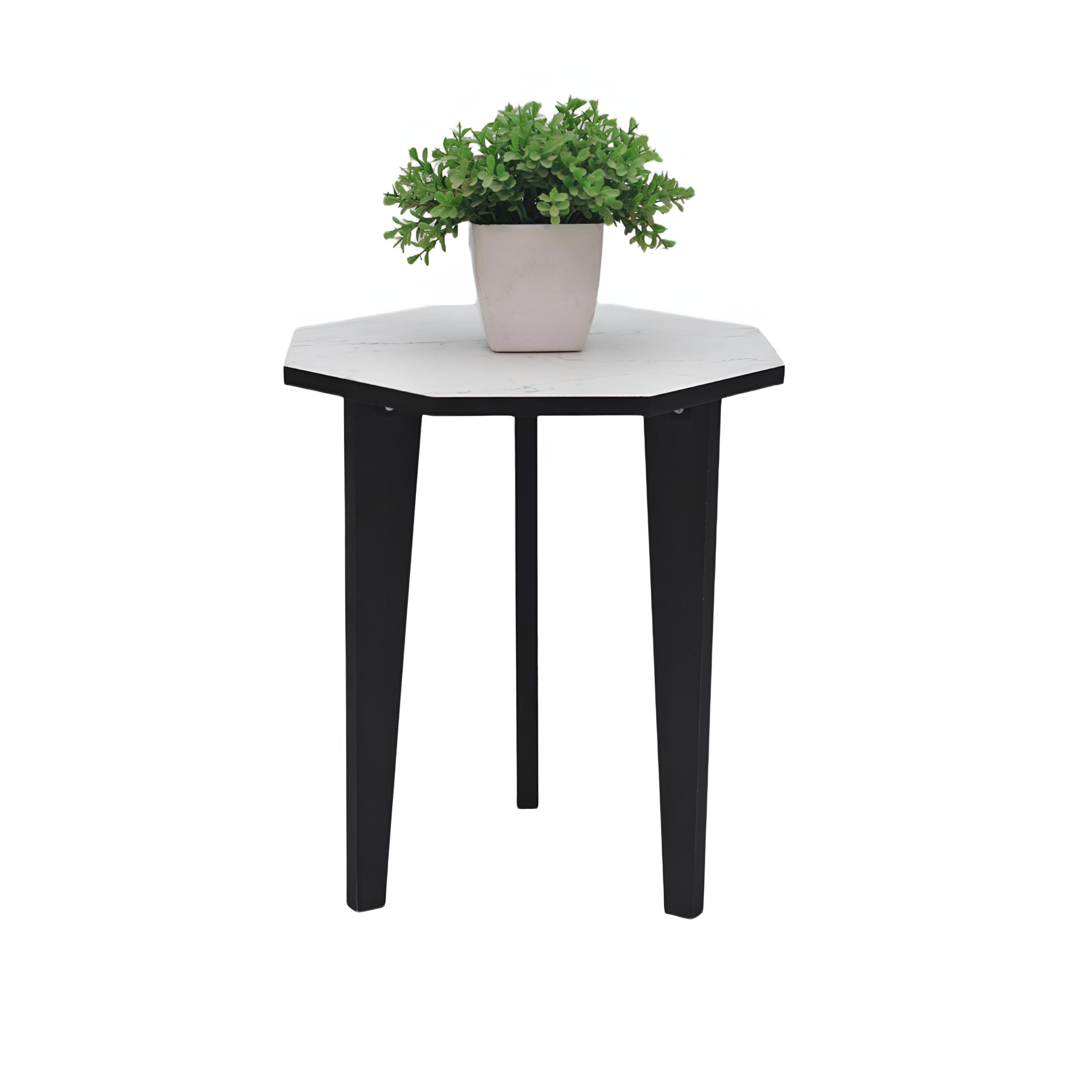 Dime Store Wooden Foldable Side Table for Plant Stand | Planter Stand for Indoor Plants Small Round End Table for Bedroom, Living Room & Hallway (White & Black)