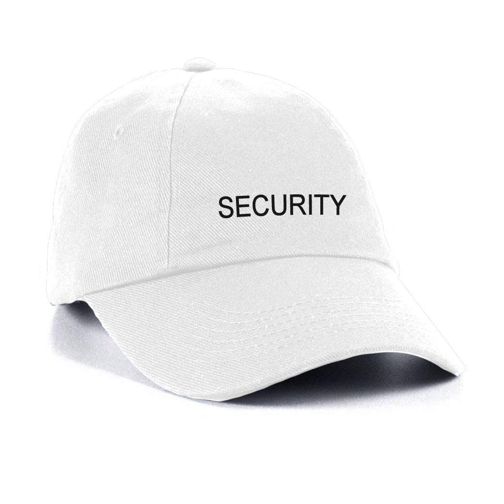 Workwear World Essential Security Embroidered Doorman Low Profile Baseball Cap (White/Black Embroidery)