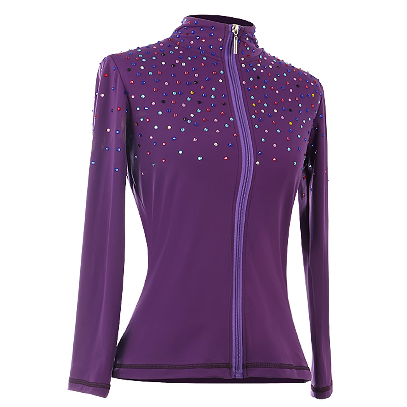 Giacche da Pattinaggio sul Ghiaccio con Strass Cristallo Cappotti da Allenamento per Prestazioni di Pattinaggio Artistico per Ragazze Donne(Size:Sì,Color:Viola)