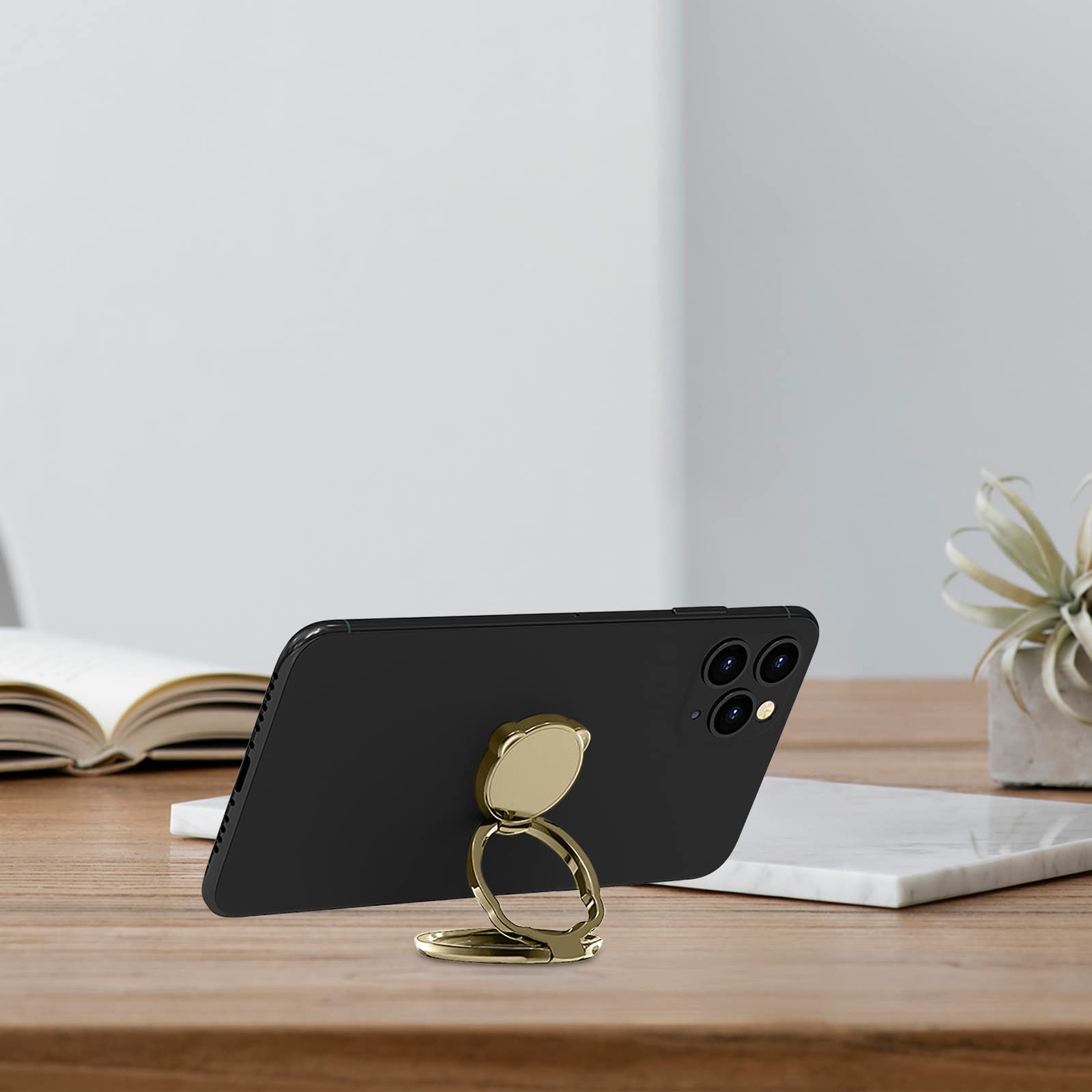 fasloyu Double Folded Phone Ring Holder, 360° Rotation Metal Ring Phone Back Grip Work with Car Mount Multi-Angle Desktop Stand Compatible With All Phone Pad Tablets (Gold,1PC)