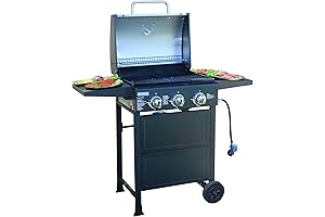 3-Burner Propane Gas Grill with Foldable Rack and Reversible Table