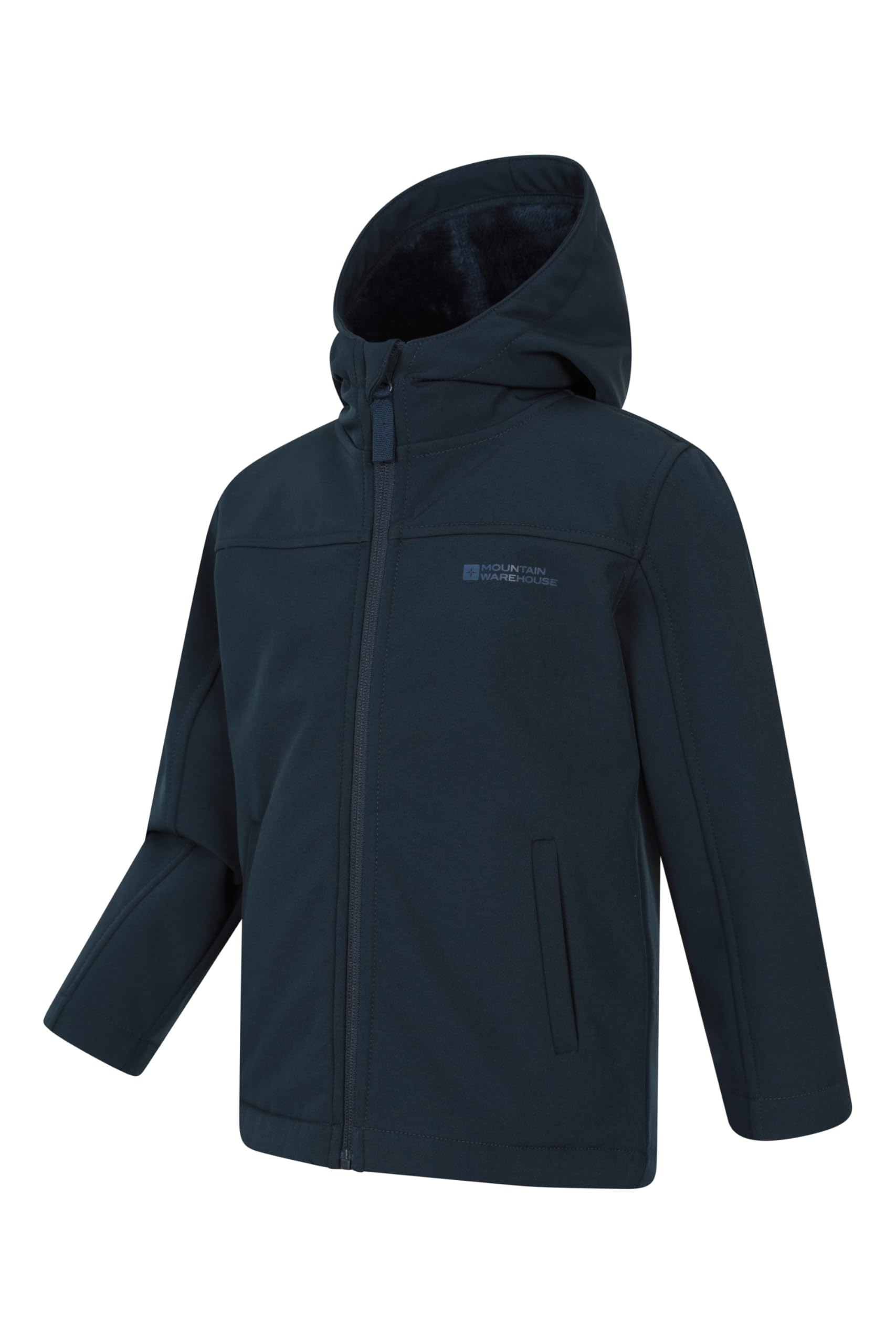 Mountain Warehouse Arctic Kids Veste Softshell doublée de borg, veste de pluie imperméable avec poches et protège-menton, garçons et filles, automne hiver, plein air et randonnée