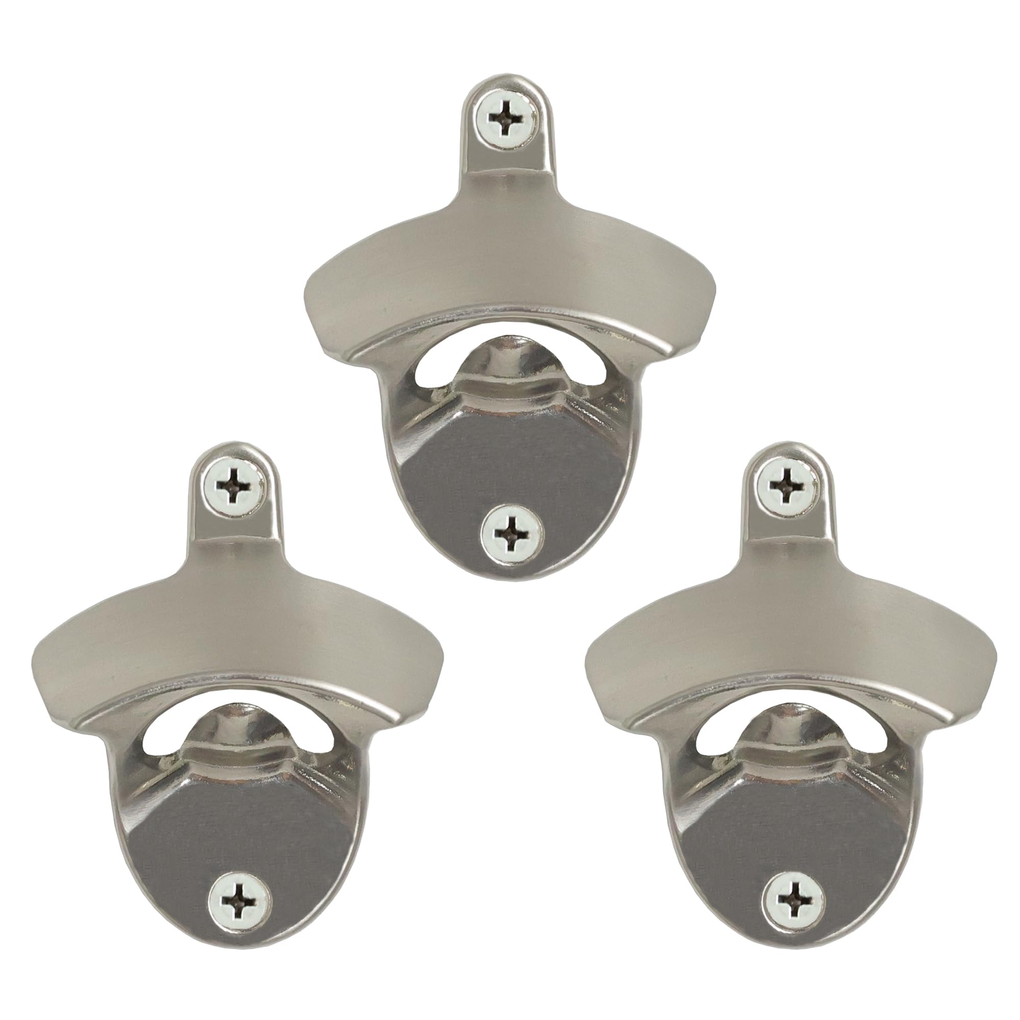 Silver Wall Mount Bottle Cap Opener, Stainless Screw in Beer Opener Mounted for Kitchen Home (3 PCS)
