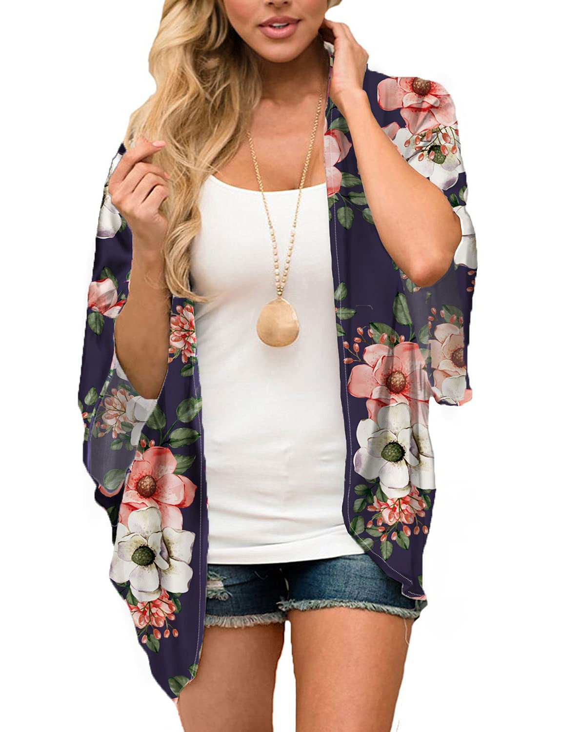 BB&KK Women's Chiffon Boho Kimono Cardigans Casual Loose Open Front Cover Ups
