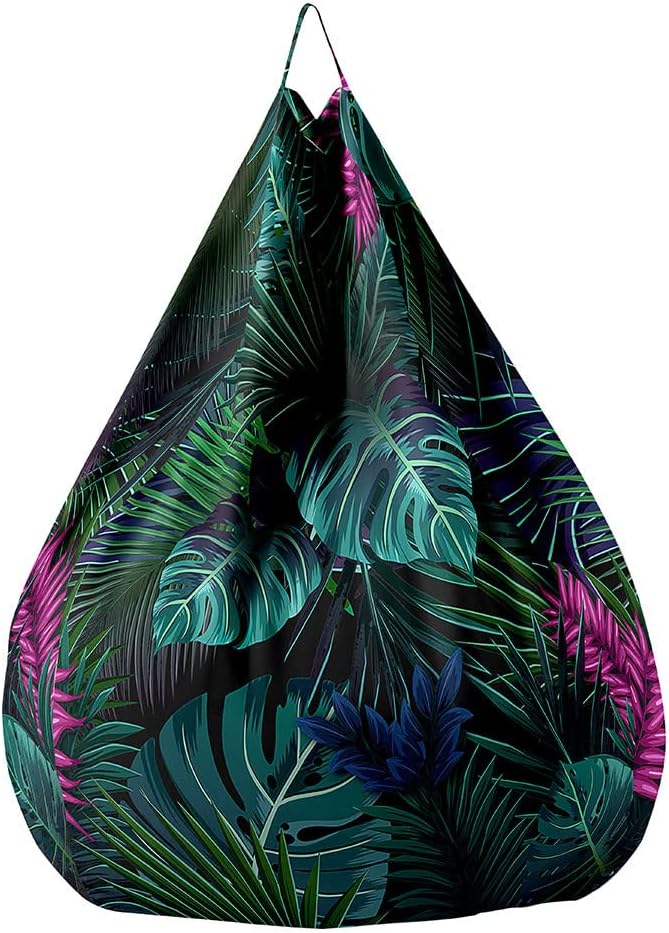 Treer Funda Puff Pera sin Relleno para Adulto Niños, Estampado Plantas 3D Exterior Interior Cojín Puff Pera Bean Bag Bolsa de Frijol Sofá Perezoso Cubierta de Sillón (Selva Tropical,70x80cm)