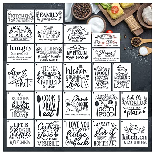 Farmhouse Stencils for Painting on Wood Kitchen Paint Stencils Flower Farm Vintage Sign Craft Stencils for Wood Burning Projects Reusable Wall Fabric Canvas (25 Kitchen)