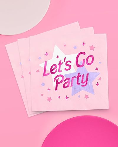 Miniatura 5 de xo, Fetti Servilletas rosas Let's Go Party – 3 capas, 25 piezas | Decoraciones de despedida de soltera rosa, suministros de fiesta de feliz