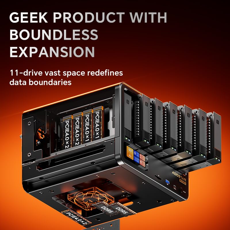 Image of AOOSTAR WTR MAX AMD R7 PRO 8845HS MiniPC 6+5 Bays Desktop NAS（(Barebone) 2 * 10GB SFP+ LAN Ports，USB4&Oculink Port，Support ECC RAM, 2*DDR5 5600Mhz Slots，5* M.2 NVME Slots