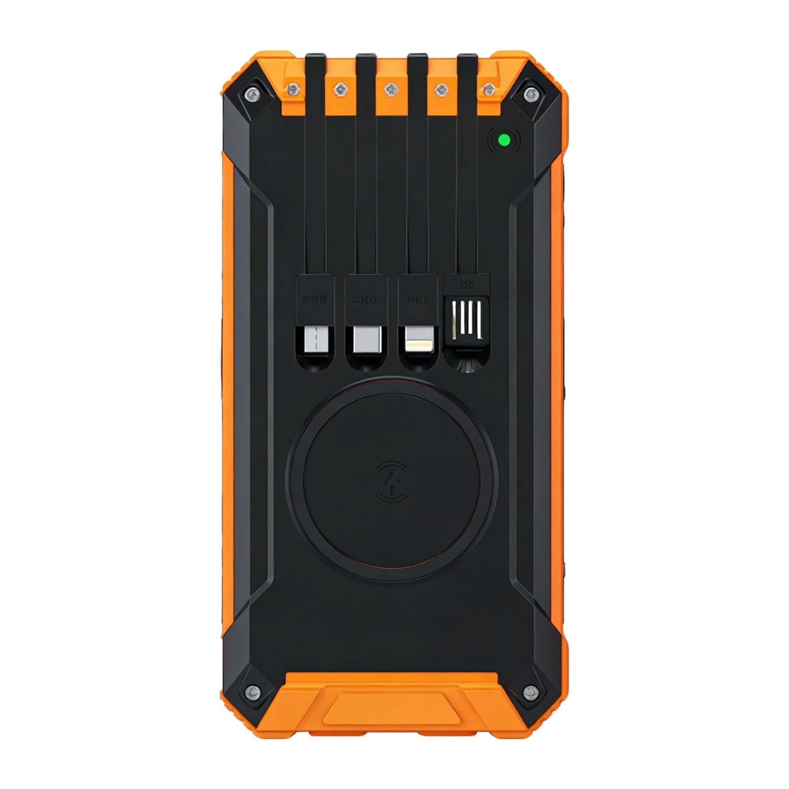 Cargador solar de 20000 mAh con carga inalámbrica, salidas USB duales y linterna LED, paquete de batería portátil para exteriores naranja y negro, 6.8 x 3.5 x 1.1 pulgadas
