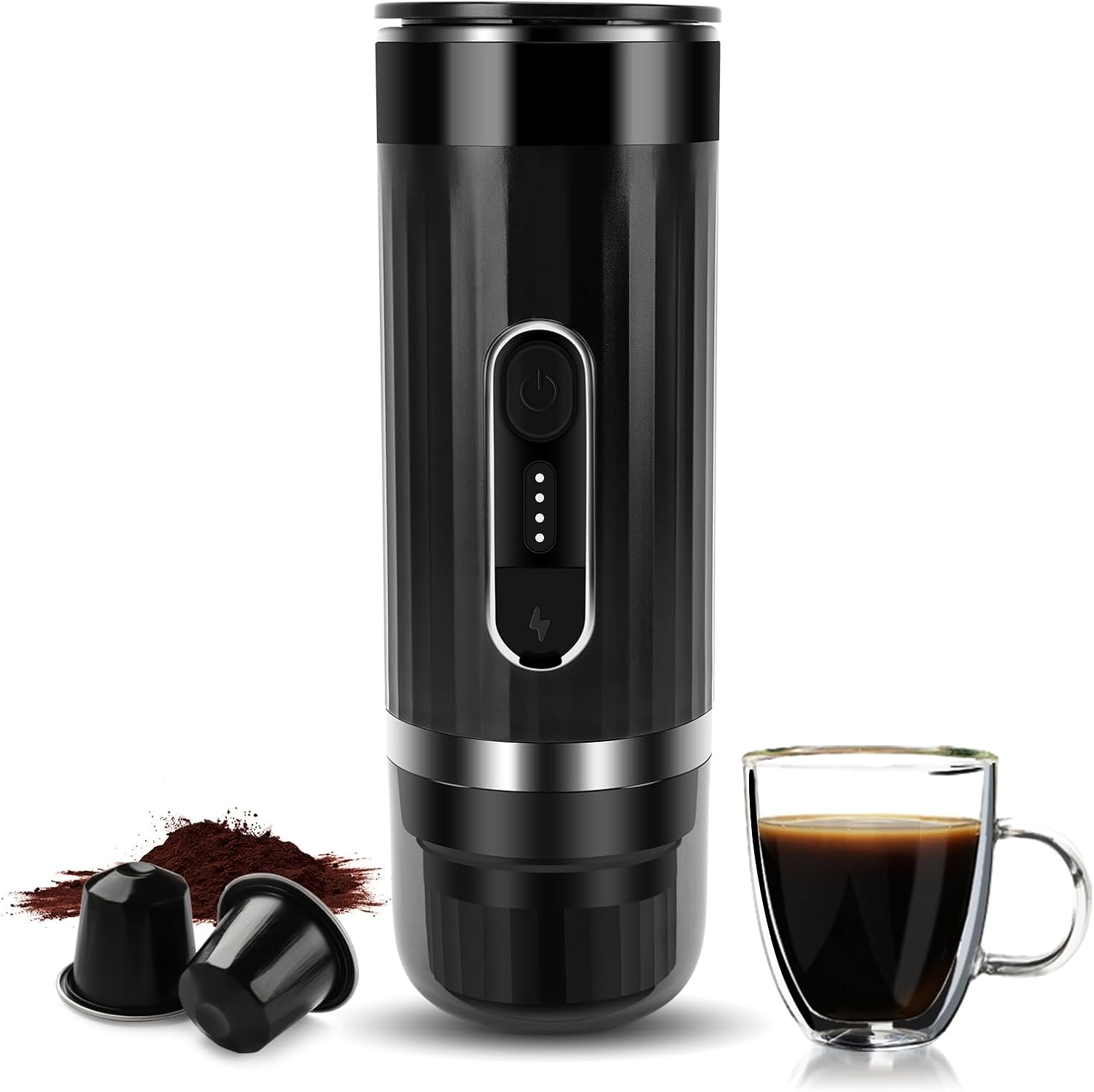 Bærbar espressomaskine, rejsemaskine med USB-C, kompatibel med malet kaffe og kapsler til autocamper, vandreture, camping, kontor