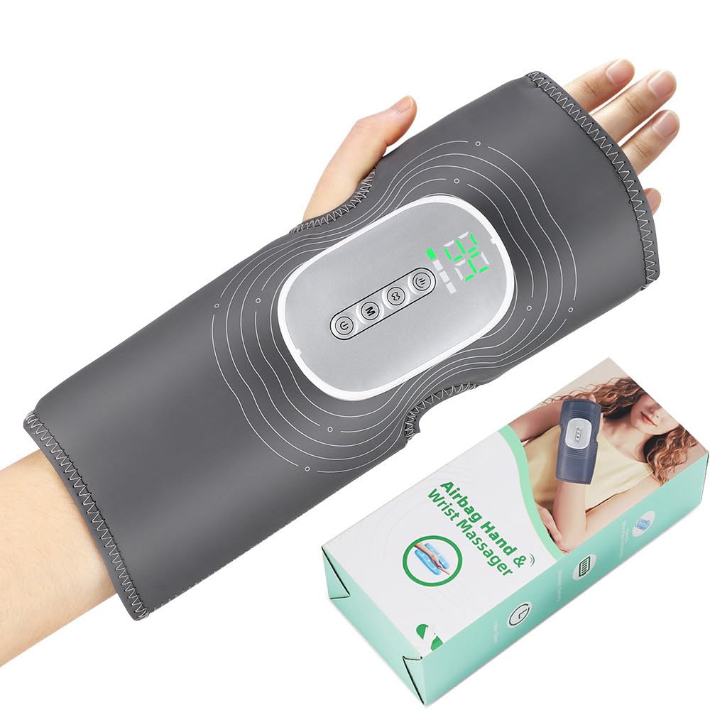 Massaggiatore Mani Elettrico con Calore e Compressione con Impastamento, 4 Livelli di Intensità, Massaggiatore Mani Senza Fili per Artrite Sindrome Tunnel Carpale