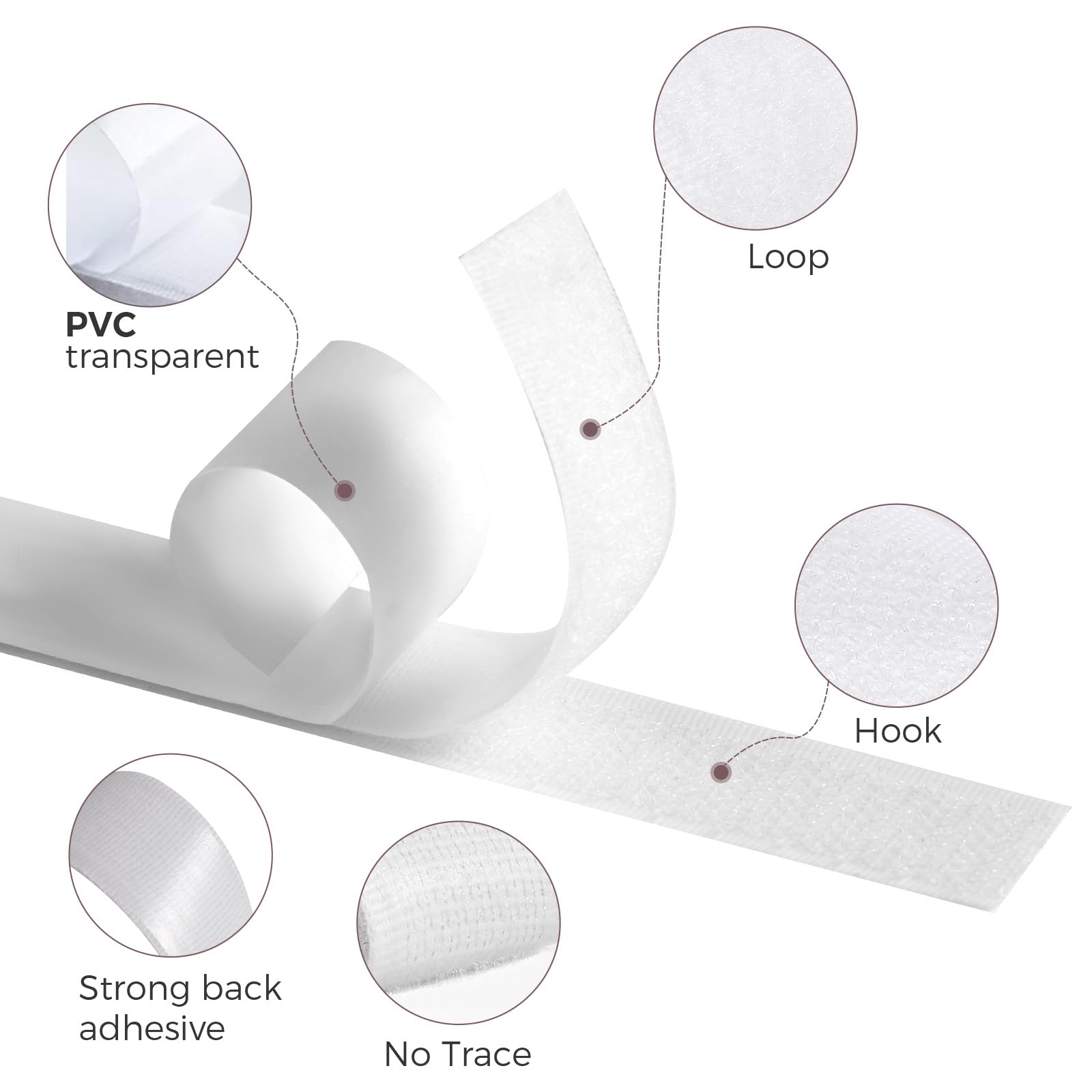 Oderra Adhesivo Doble Cara, Belcro Adhesivo Doble Cara Fuerte, 8 Metros x 2 cm en Color Blanco - Cinta de Sujeción Fuerte de Gancho y Bucle para Proyectos de Bricolaje