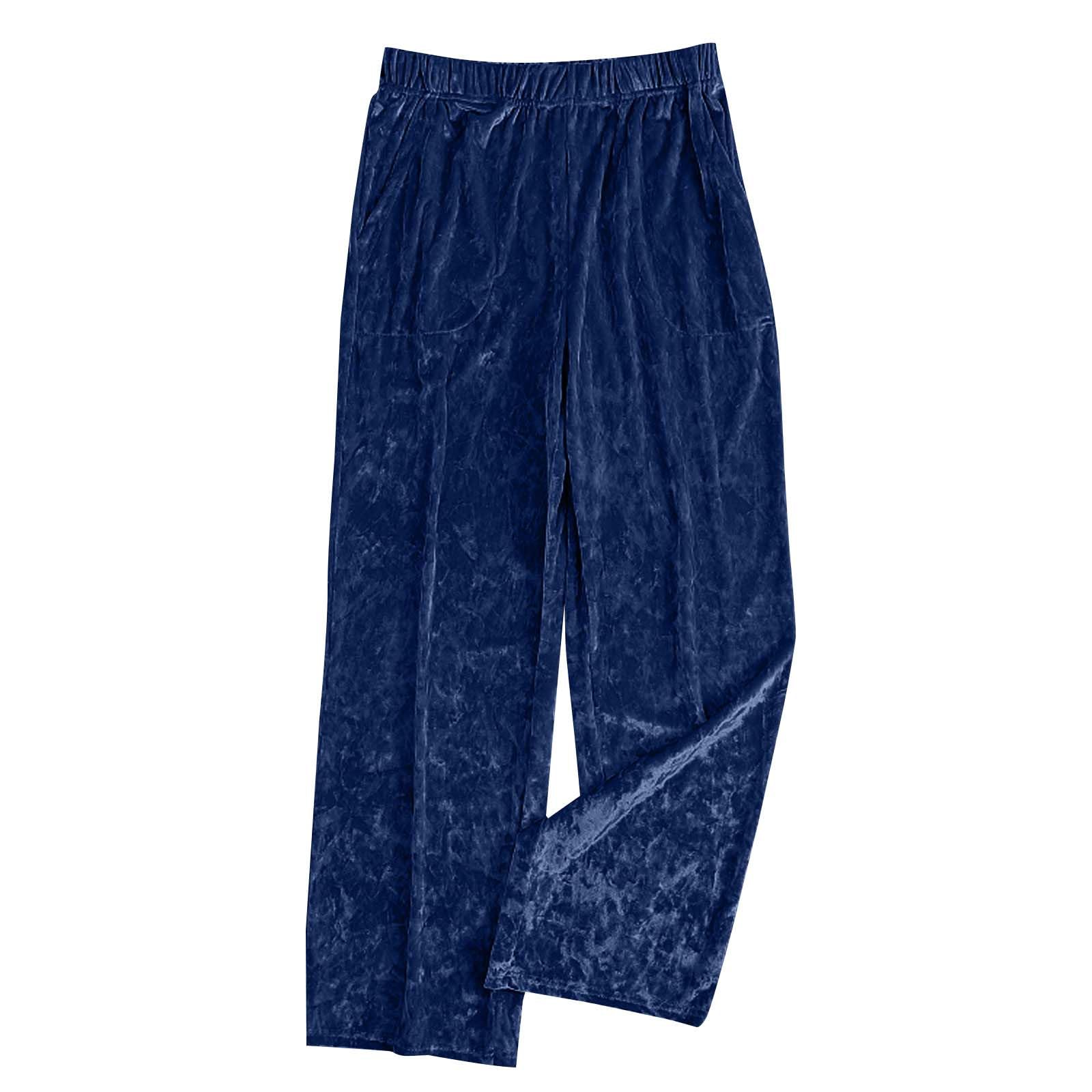 Velvet Pants for Women Elegant Solid Color Wide Leg Pants Stretchy High Waisted Velour Palazzo Pants